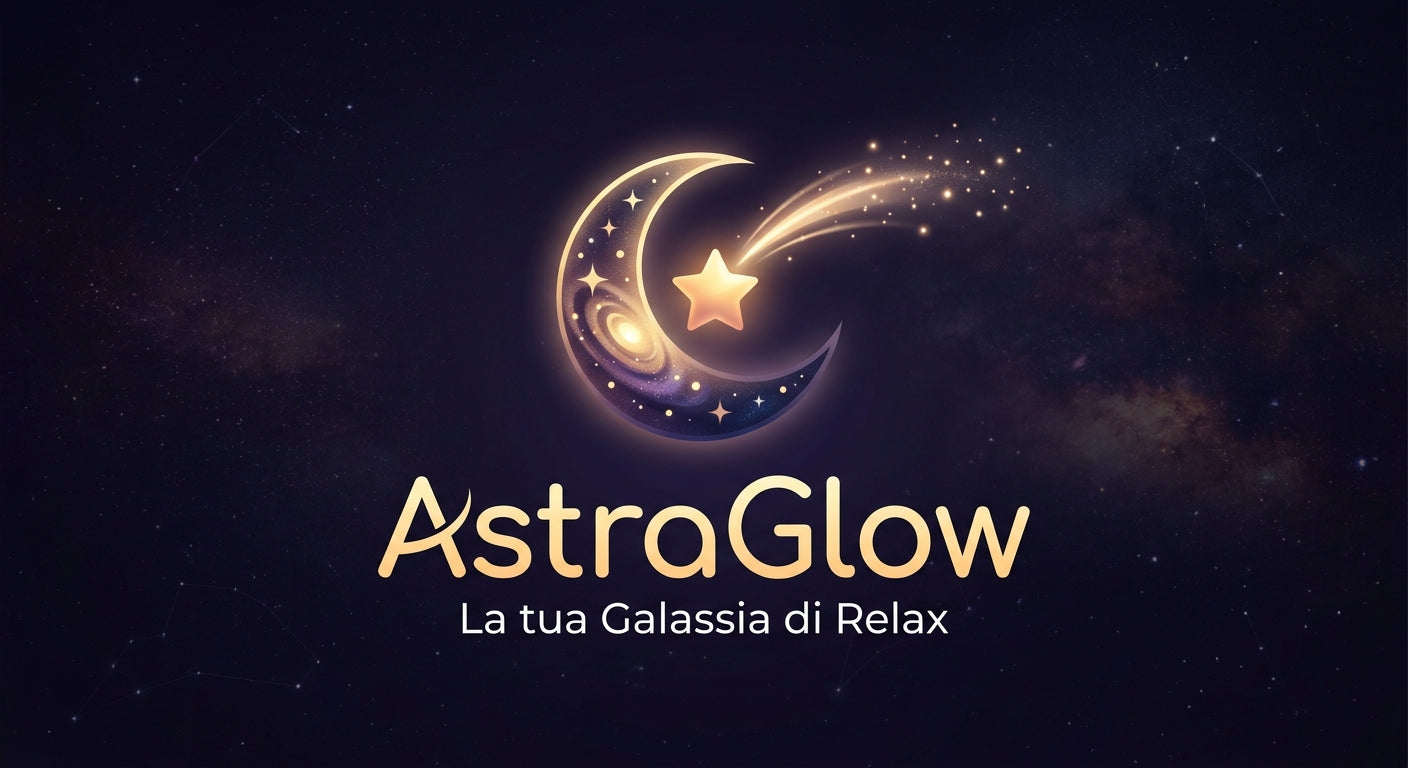 Logo AstraGlow: luna, stelle e galassia
